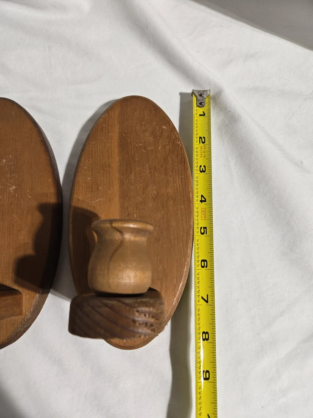 Vintage Wooden Wall Sconce Candle Holder Pair Mid Century Rustic Oval Wood Set 2